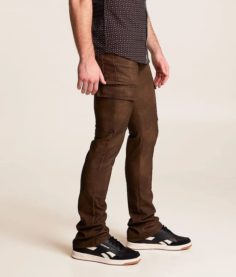 Faux Leather Stacked Cargo Jean