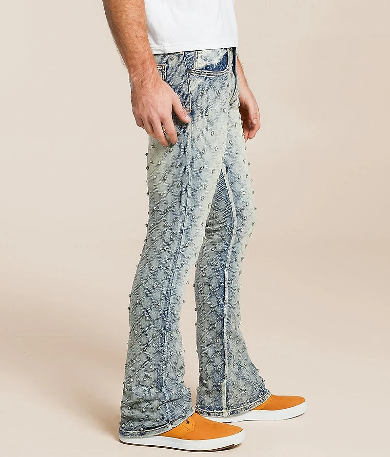 Slim Stacked Flare Stretch Rhinestone Jean