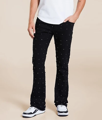 Rhinestone Stacked Flare Stretch Jean