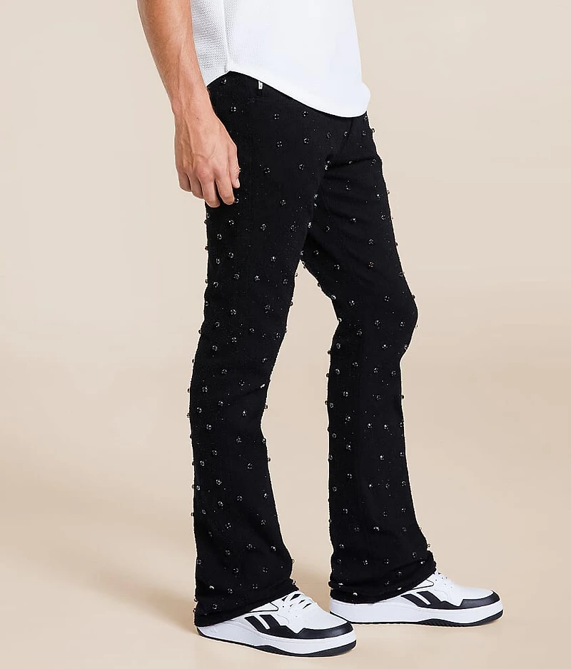 Rhinestone Stacked Flare Stretch Jean