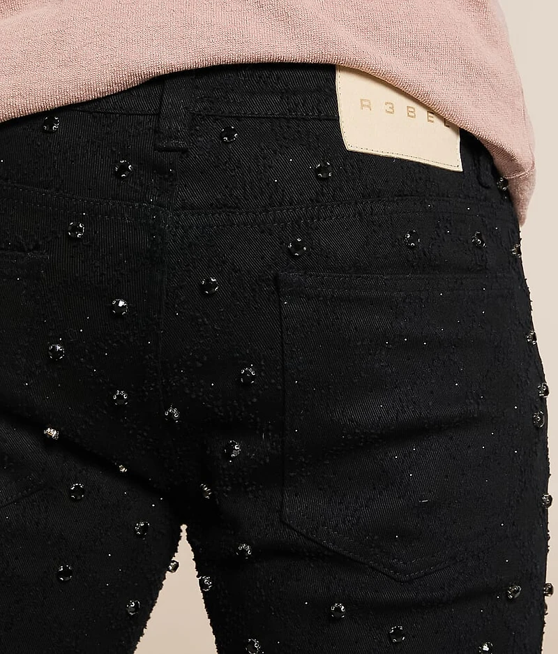 Rhinestone Stacked Flare Stretch Jean