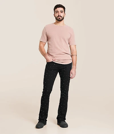 Rhinestone Stacked Flare Stretch Jean