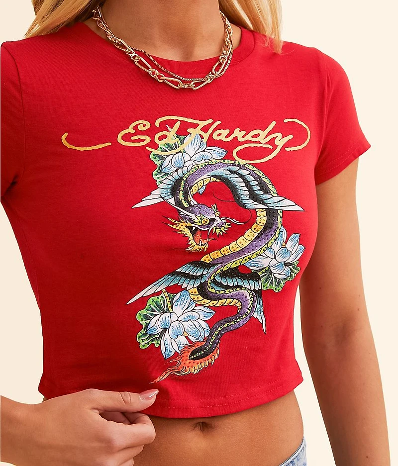Rhinestone Dragon Cropped T-Shirt