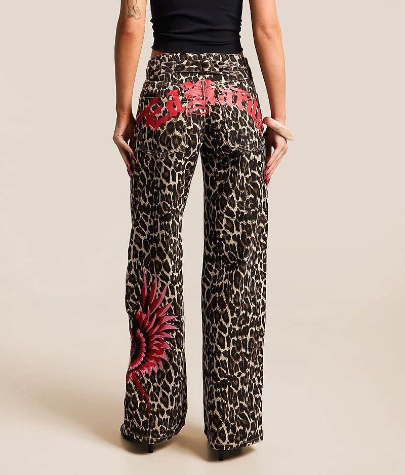 Winged Devil Leopard Print Baggy Wide Leg Jean