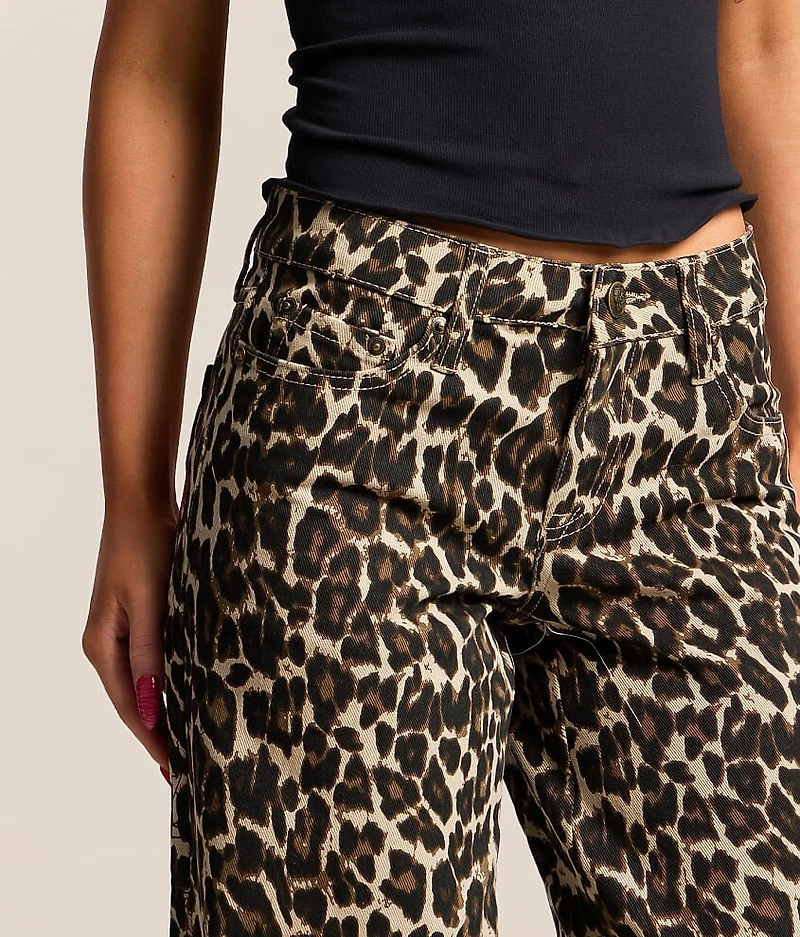 Winged Devil Leopard Print Baggy Wide Leg Jean
