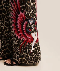 Winged Devil Leopard Print Baggy Wide Leg Jean