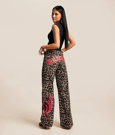 Winged Devil Leopard Print Baggy Wide Leg Jean