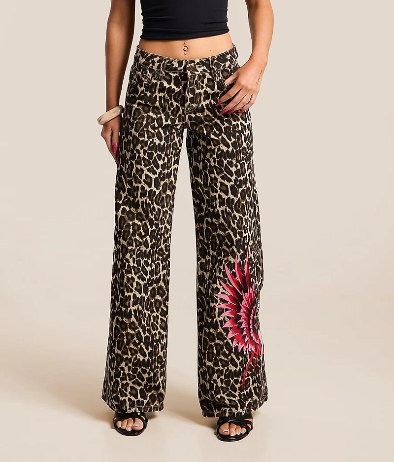 Winged Devil Leopard Print Baggy Wide Leg Jean