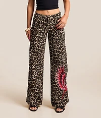 Winged Devil Leopard Print Baggy Wide Leg Jean