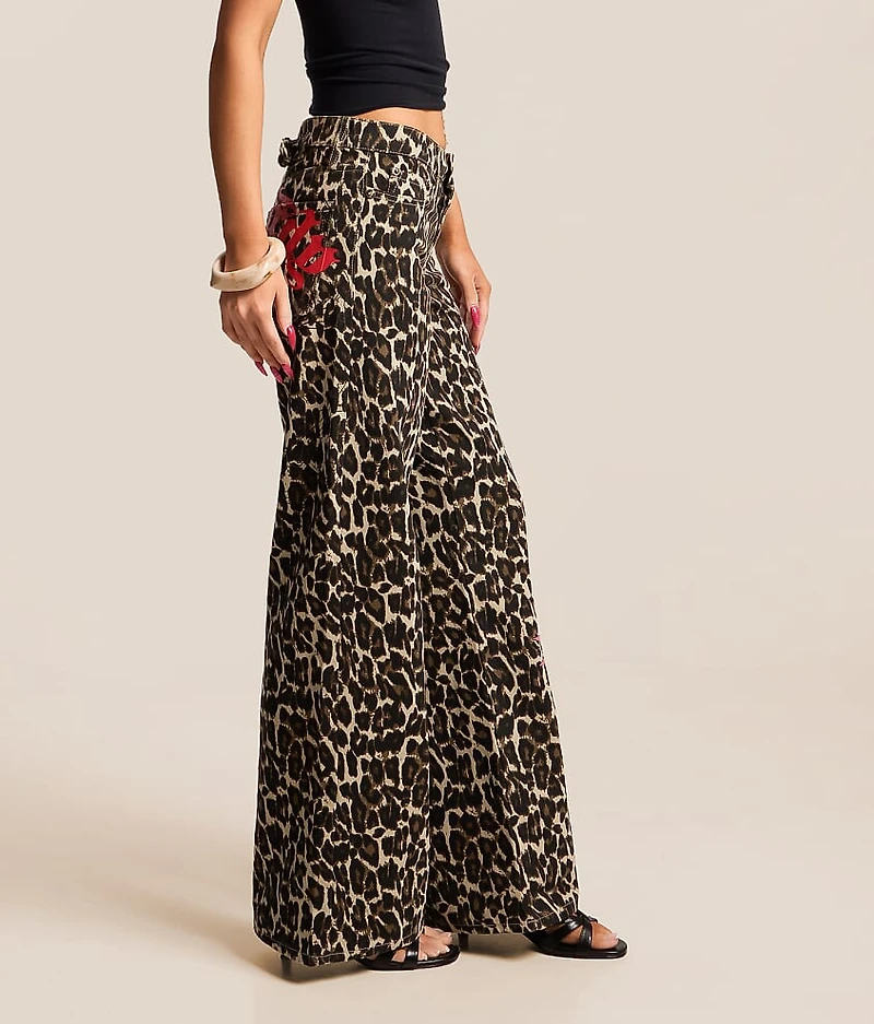 Winged Devil Leopard Print Baggy Wide Leg Jean