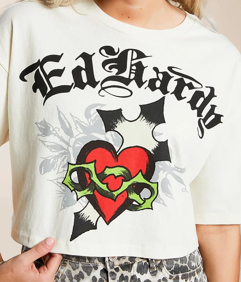 Cross Heart Cropped T-Shirt
