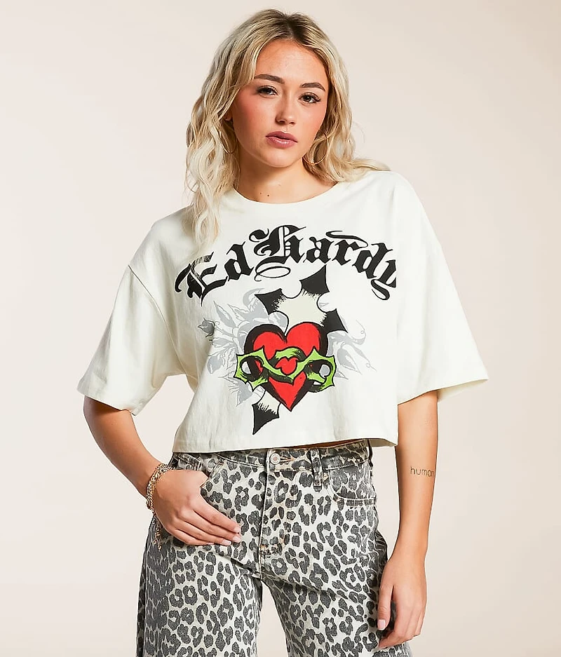 Cross Heart Cropped T-Shirt