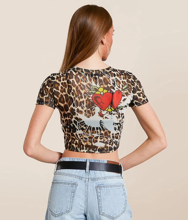 Heart Power Leopard Cropped Baby T-Shirt