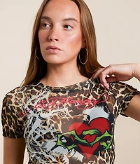 Heart Power Leopard Cropped Baby T-Shirt
