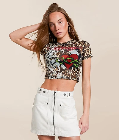 Heart Power Leopard Cropped Baby T-Shirt
