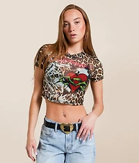 Heart Power Leopard Cropped Baby T-Shirt