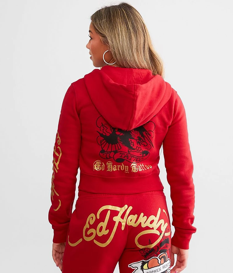 Y2K Broken Heart Cropped Hoodie
