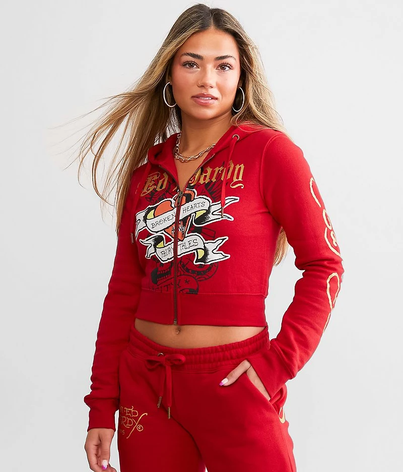 Y2K Broken Heart Cropped Hoodie