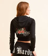 Rose Skull Cropped Hoodie