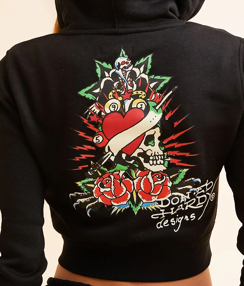 Rose Skull Cropped Hoodie