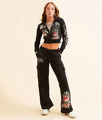 Rose Skull Cropped Hoodie