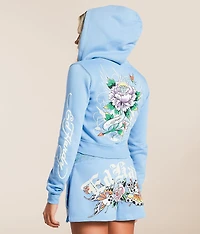Y2K Flower Skulls Cropped Hoodie