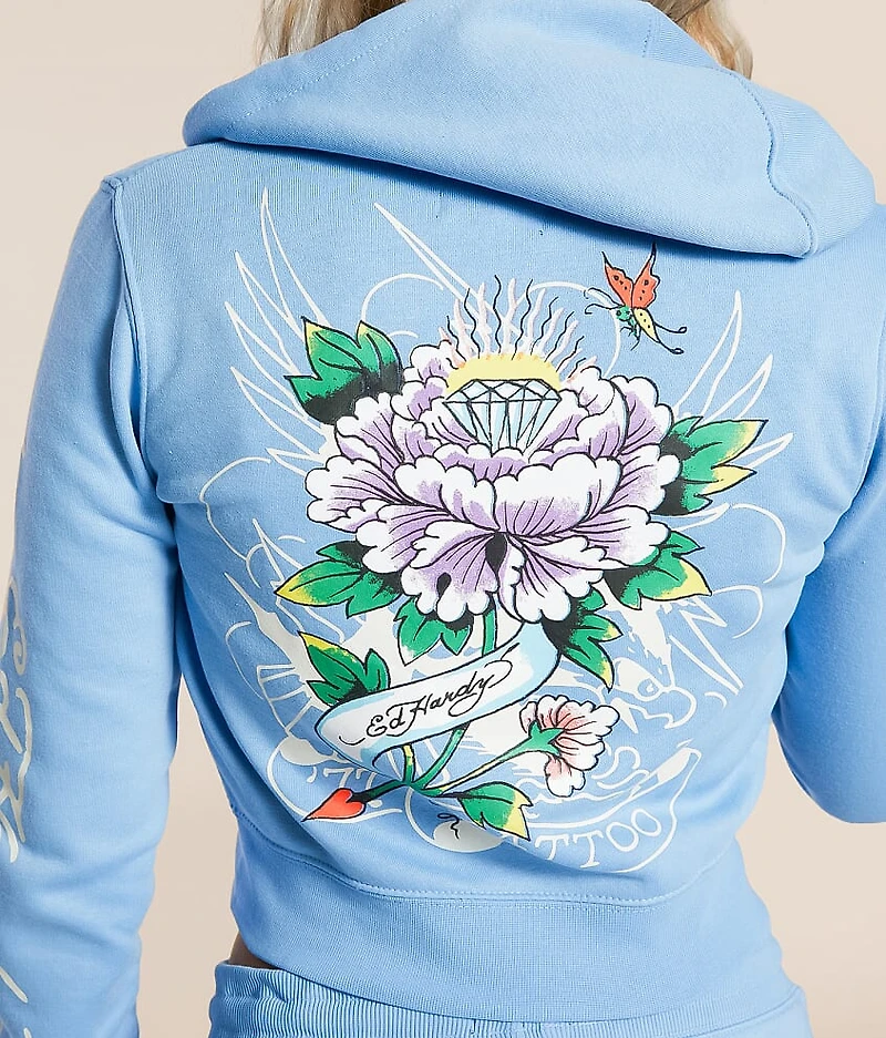 Y2K Flower Skulls Cropped Hoodie