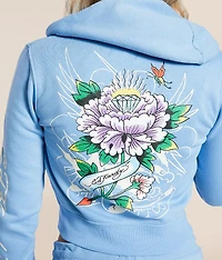 Y2K Flower Skulls Cropped Hoodie