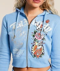Y2K Flower Skulls Cropped Hoodie