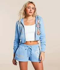 Y2K Flower Skulls Cropped Hoodie