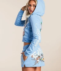 Y2K Flower Skulls Cropped Hoodie