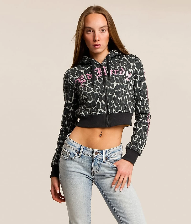 Pink Skull Cropped Hoodie