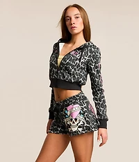 Pink Skull Cropped Hoodie