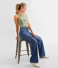 High Rise Wide Leg Cargo Stretch Jean