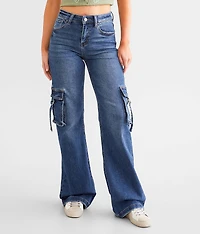 High Rise Wide Leg Cargo Stretch Jean