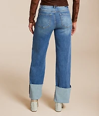 High Rise Wide Leg Stretch Cuffed Jean