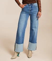 High Rise Wide Leg Stretch Cuffed Jean