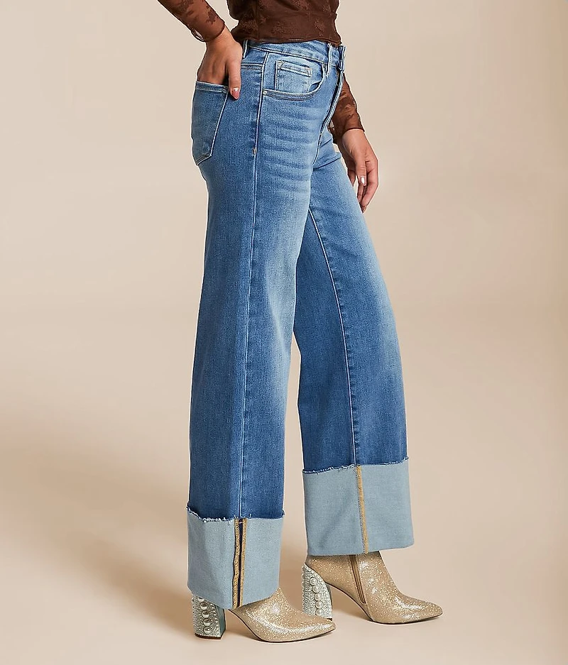 High Rise Wide Leg Stretch Cuffed Jean