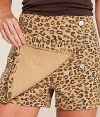 High Rise Denim Cheetah Stretch Skort