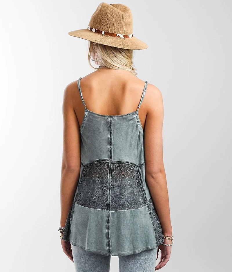 Washed Lace Inset Tank Top