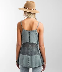 Washed Lace Inset Tank Top