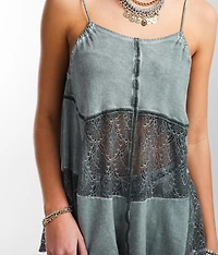Washed Lace Inset Tank Top