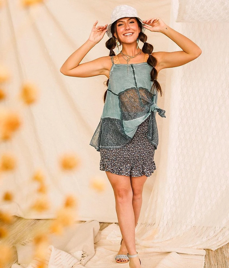 Washed Lace Inset Tank Top