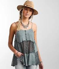 Washed Lace Inset Tank Top