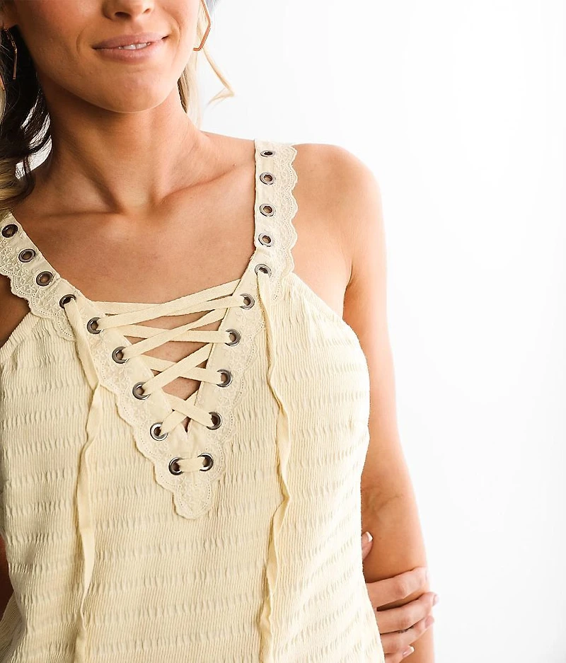 Textured Crochet Trim Tank Top