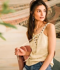 Textured Crochet Trim Tank Top