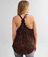 Eyelash Lace Metallic Striped Tank Top