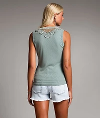 Mesh Inset Henley Tank Top