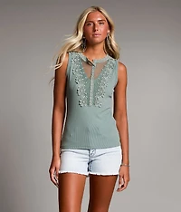 Mesh Inset Henley Tank Top