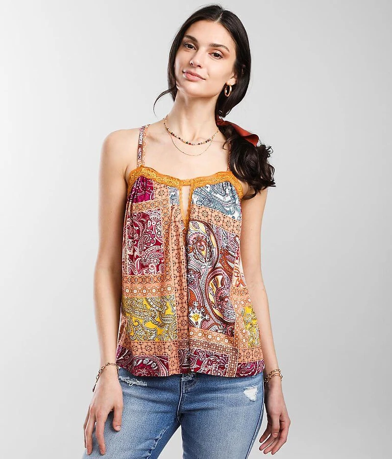 Patchwork Keyhole Tank Top